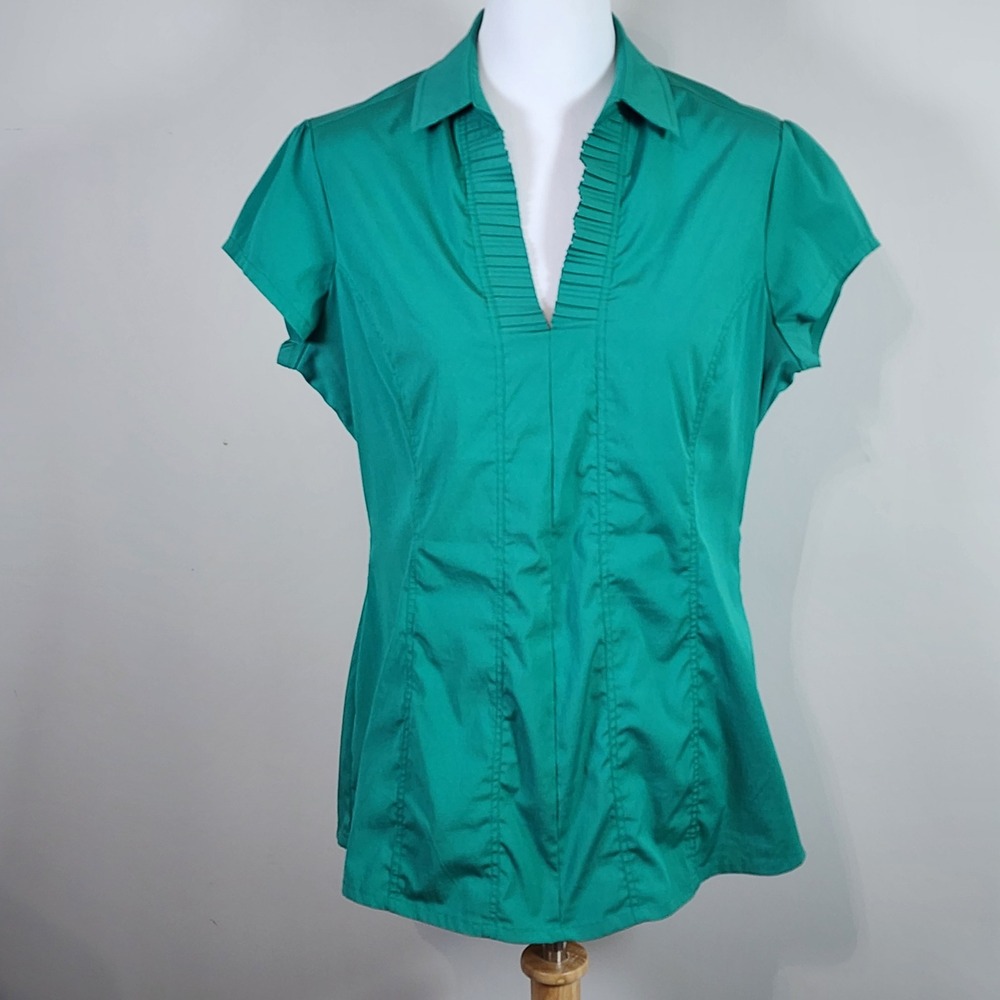 Rickis‎ Pleated Blouse Womens 12 Kelly Green Cap Sleeve Office Preppy Summer Top